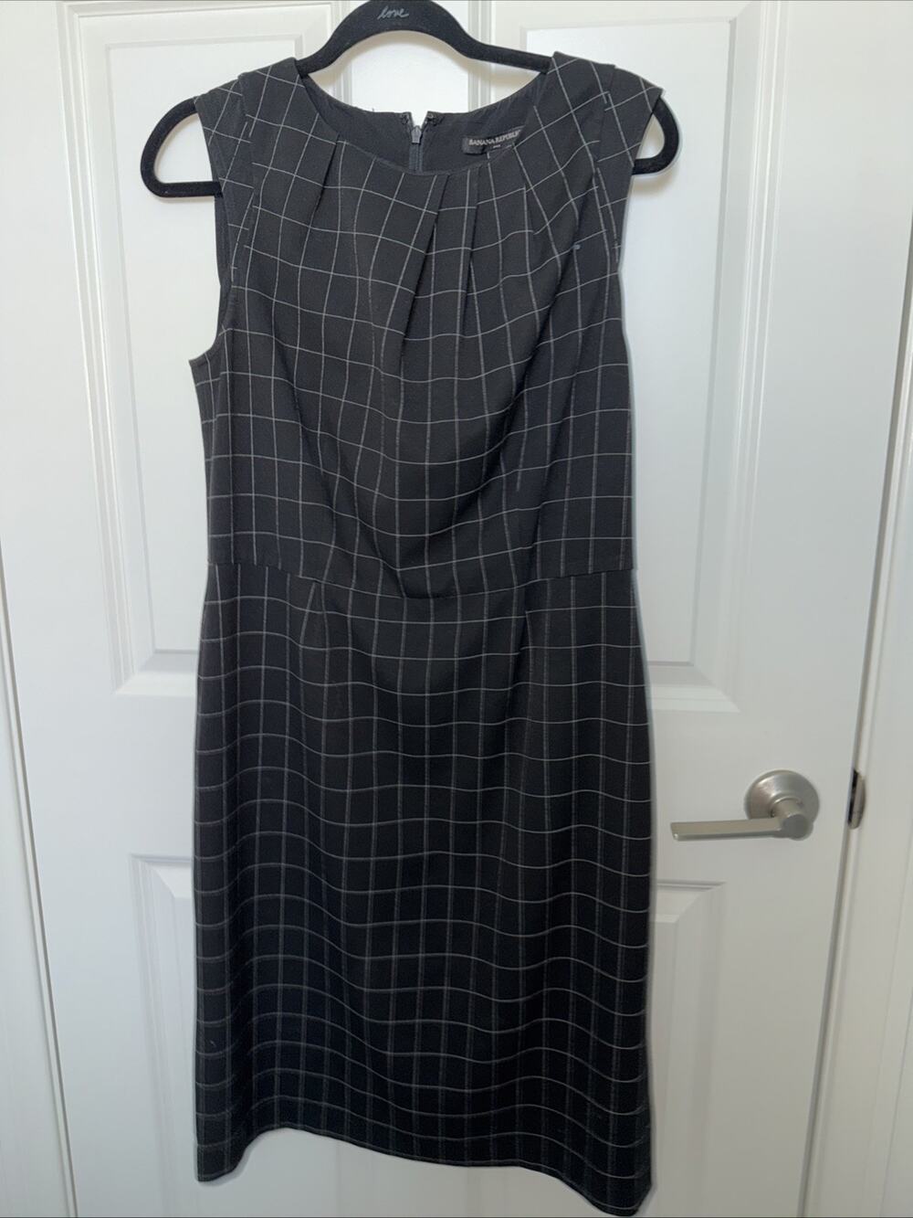 Banana Republic Black Plaid Sheath Dress Size 8 Career Workwear